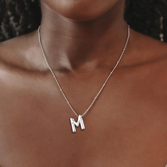 Personalized Silver Letter Necklace with Dainty Satellite Bead Chain Gifts Gold - Picture 2 of 7